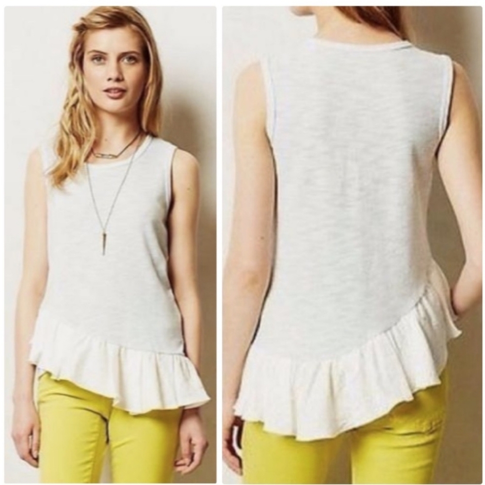 ANTHROPOLGIE Clu + Willoughby Small Ruffle Hem Light Blue Sleeveless Top
